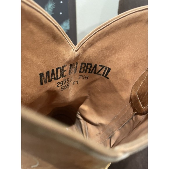 Vintage Western Boots Womens Tan Leather stacked heel Boots Size 7.5M boho - Picture 7 of 8